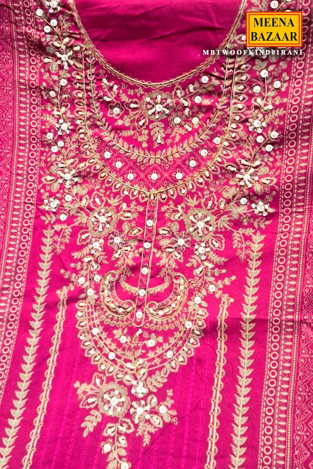 Elegant Rani Pashmina Unstitched Suit with Embroidered Detailing