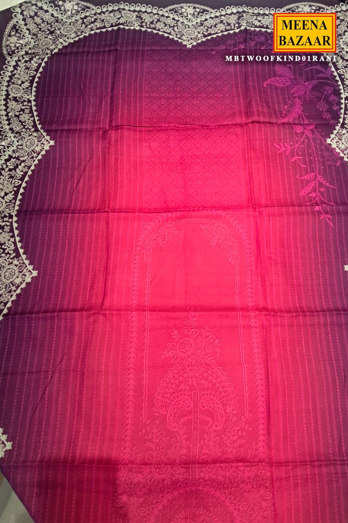 Elegant Rani Pashmina Unstitched Suit with Embroidered Detailing