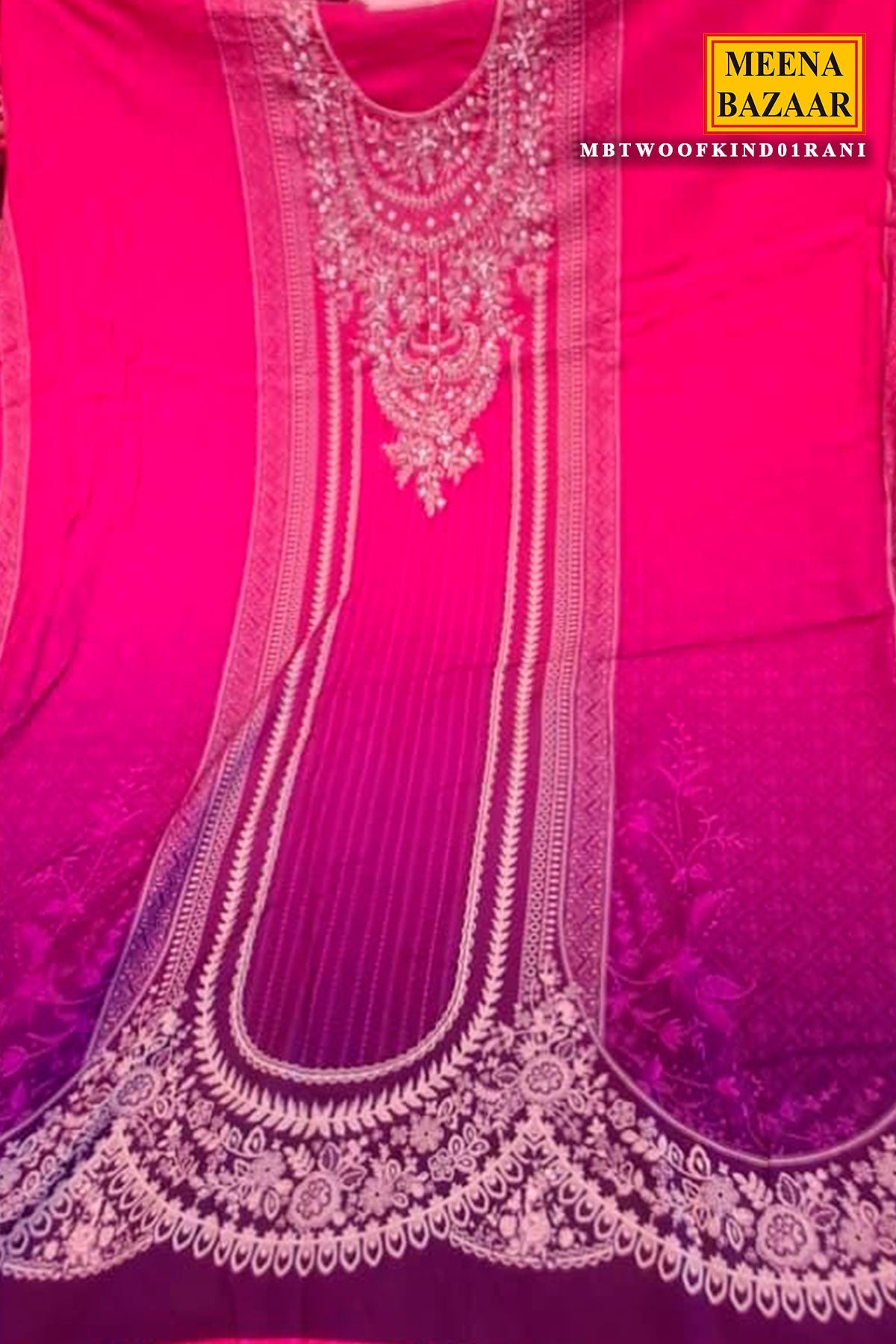 Elegant Rani Pashmina Unstitched Suit with Embroidered Detailing