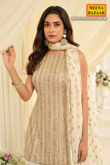 Cream Georgette Straight Suit with Embroidery