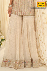 Cream Georgette Straight Suit with Embroidery