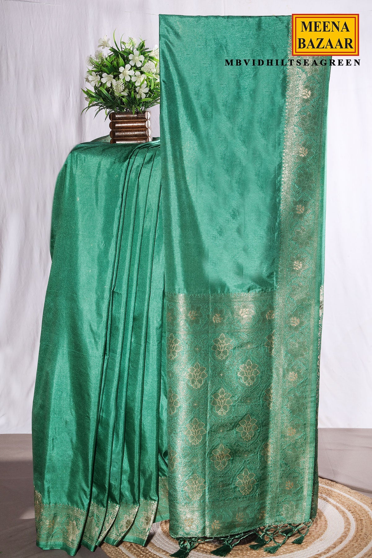 Sea Green Silk Saree with Refined Weaving