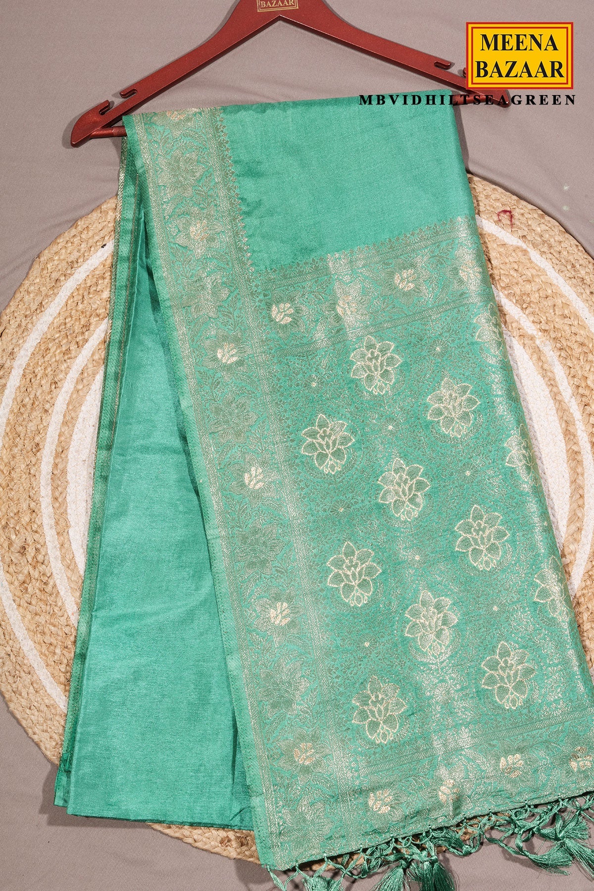 Sea Green Silk Saree with Refined Weaving
