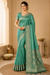 Sea Green Silk Saree with Refined Weaving