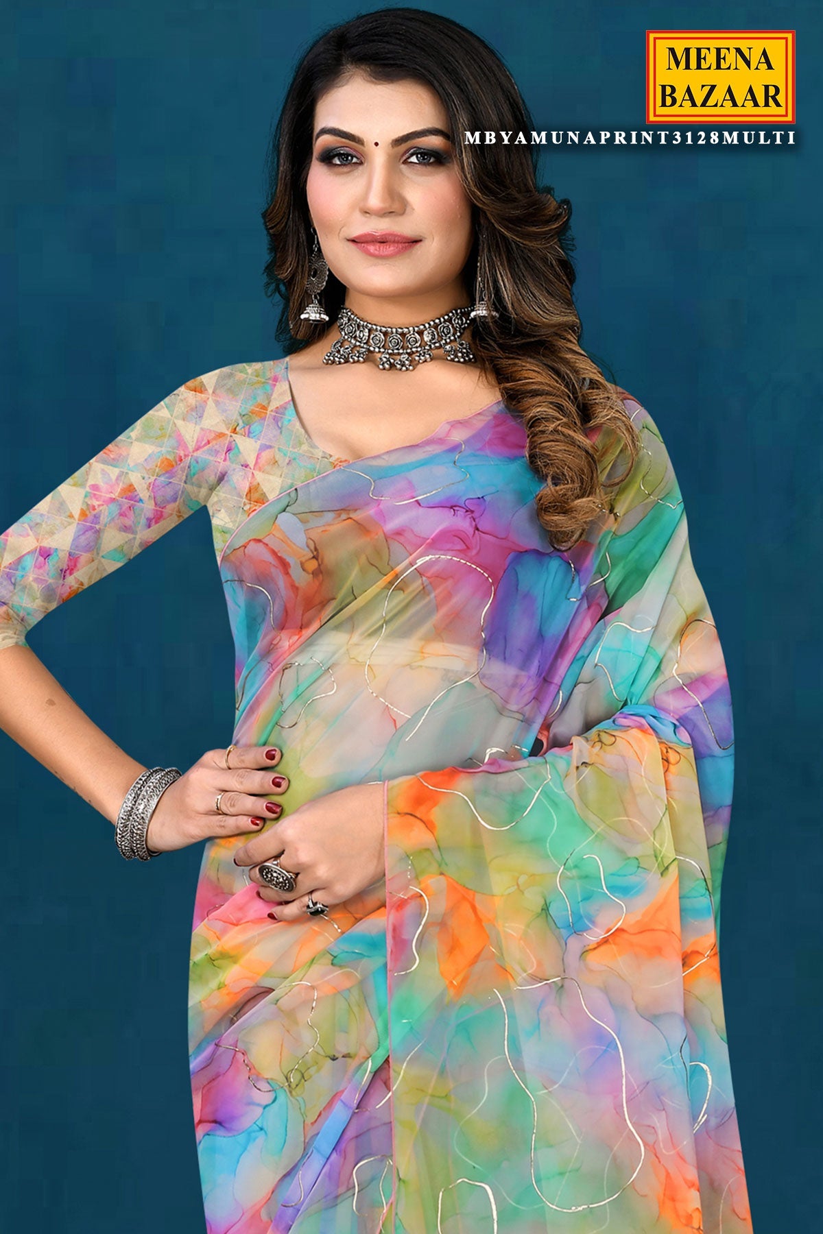 Blue Organza Printed Saree with Stylish Designer Patterns