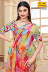 Elegant Multi Color Organza Saree