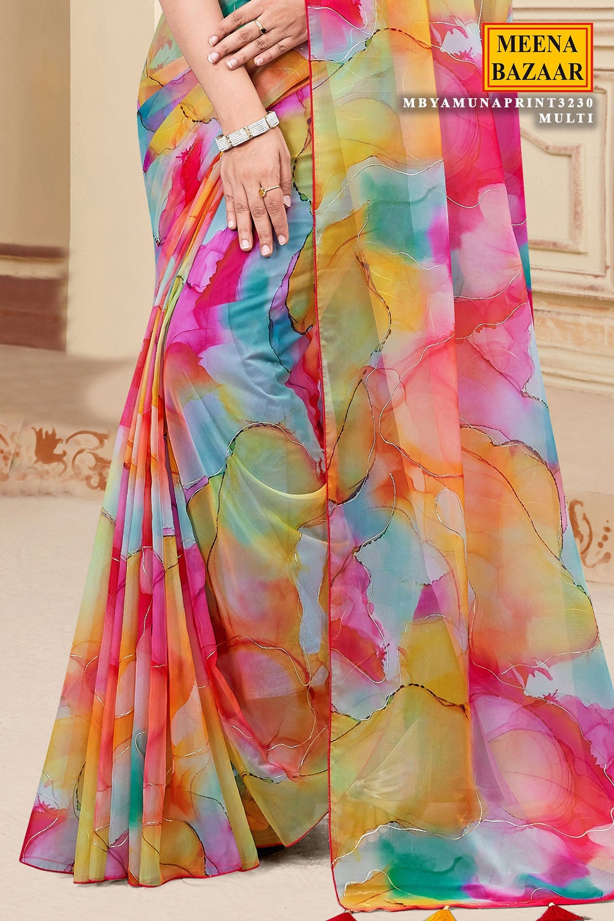 Elegant Multi Color Organza Saree