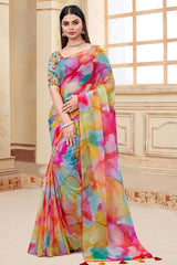 Elegant Multi Color Organza Saree