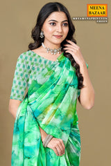 Elegant Green Organza Saree with Printed Design