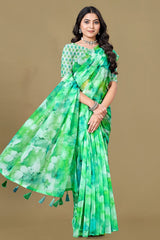 Elegant Green Organza Saree with Printed Design