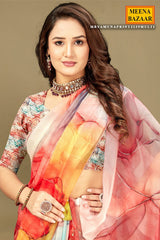 Multi Color Organza Printed Saree – Elegant & Lightweight Draping