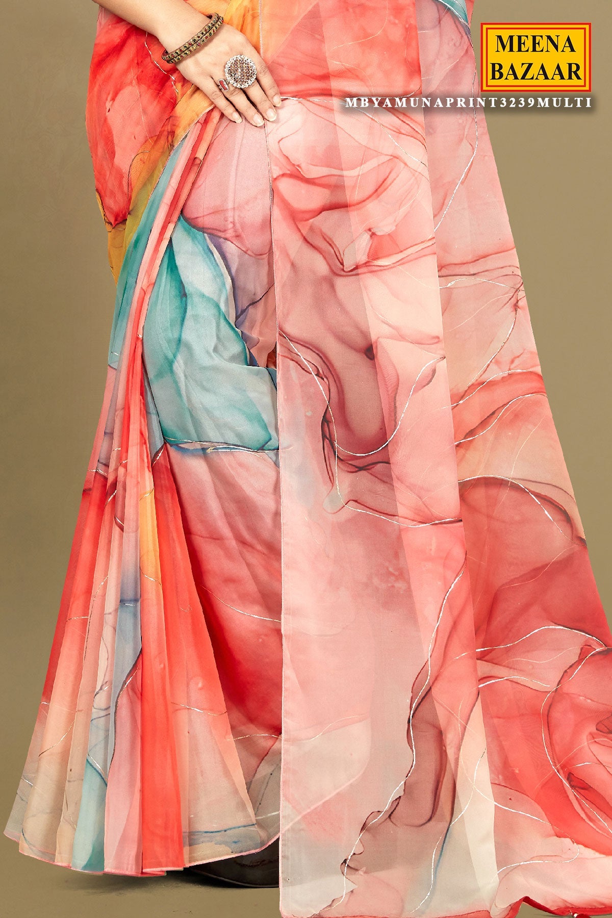Multi Color Organza Printed Saree – Elegant & Lightweight Draping