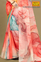 Multi Color Organza Printed Saree – Elegant & Lightweight Draping