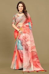 Multi Color Organza Printed Saree – Elegant & Lightweight Draping