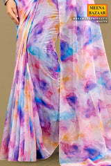 Elegant Mauve Organza Saree with Graceful Printed Design