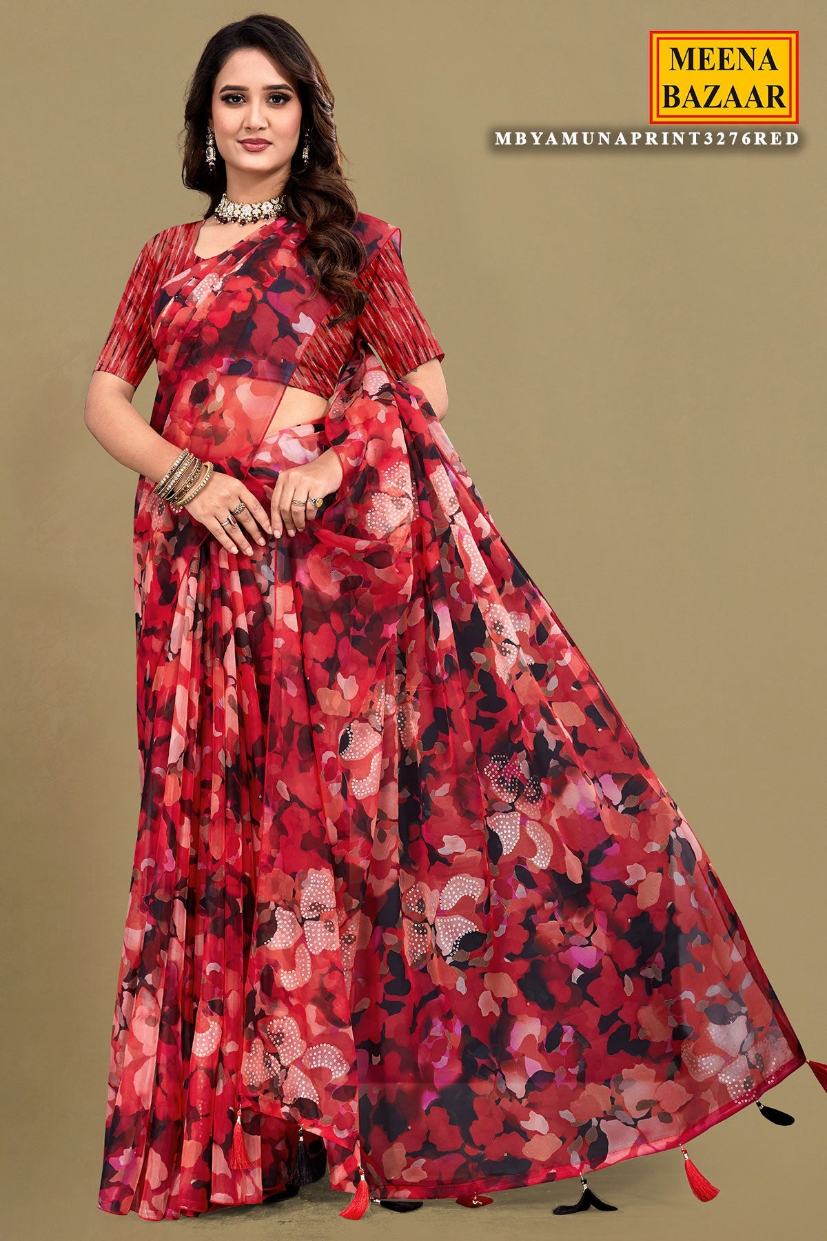 Elegant Red Organza Saree