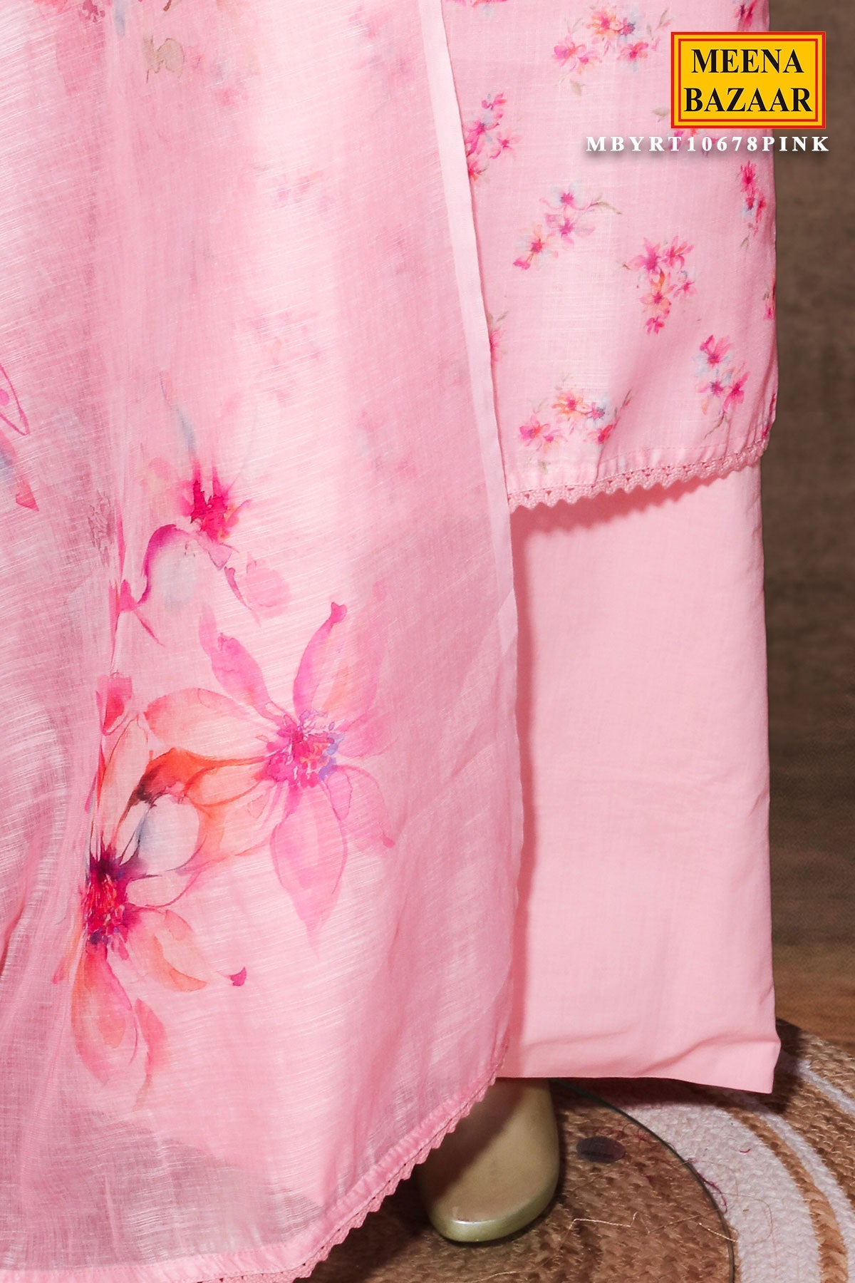 Pink Embroidered Cotton Unstitched Suit Set with Dupatta for Women
