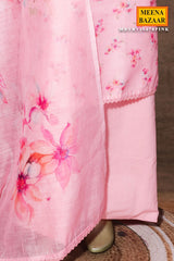 Pink Embroidered Cotton Unstitched Suit Set with Dupatta for Women