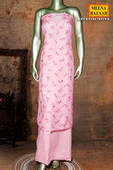 Pink Embroidered Cotton Unstitched Suit Set with Dupatta for Women