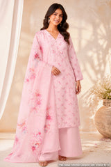 Pink Embroidered Cotton Unstitched Suit Set with Dupatta for Women