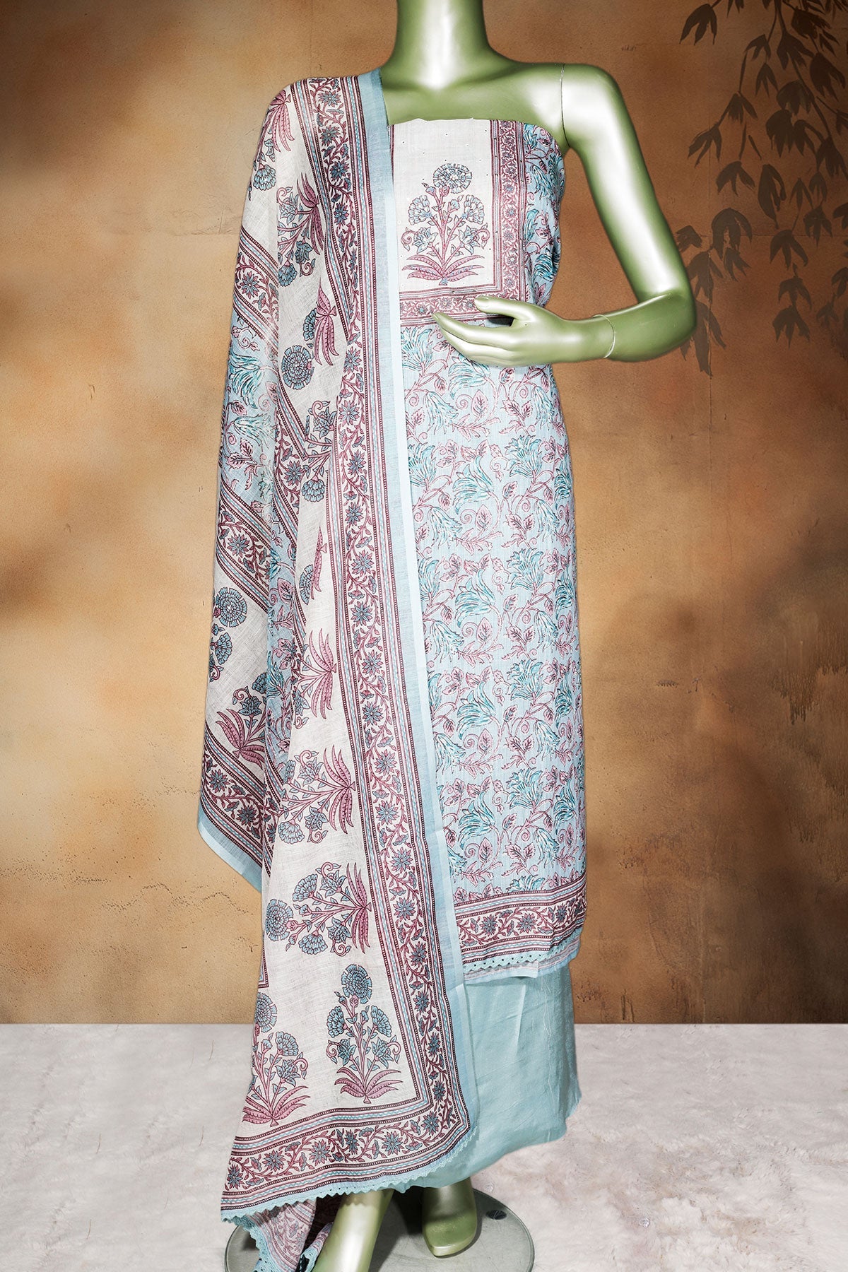 Firozi Cotton Embroidered Unstitched Suit | Elegant Ethnic Wear