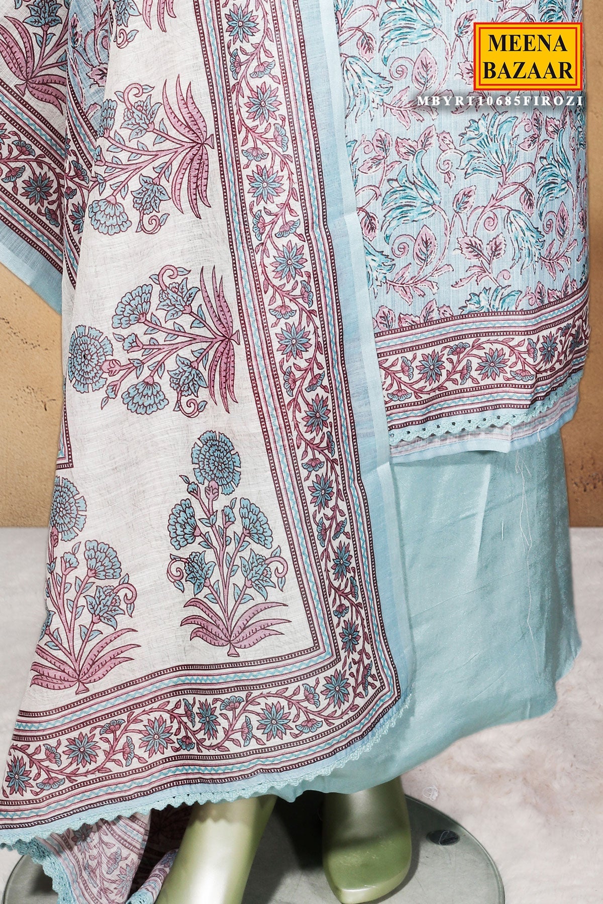 Firozi Cotton Embroidered Unstitched Suit | Elegant Ethnic Wear