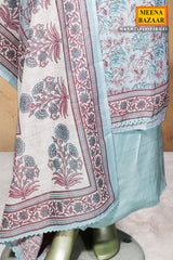 Firozi Cotton Embroidered Unstitched Suit | Elegant Ethnic Wear