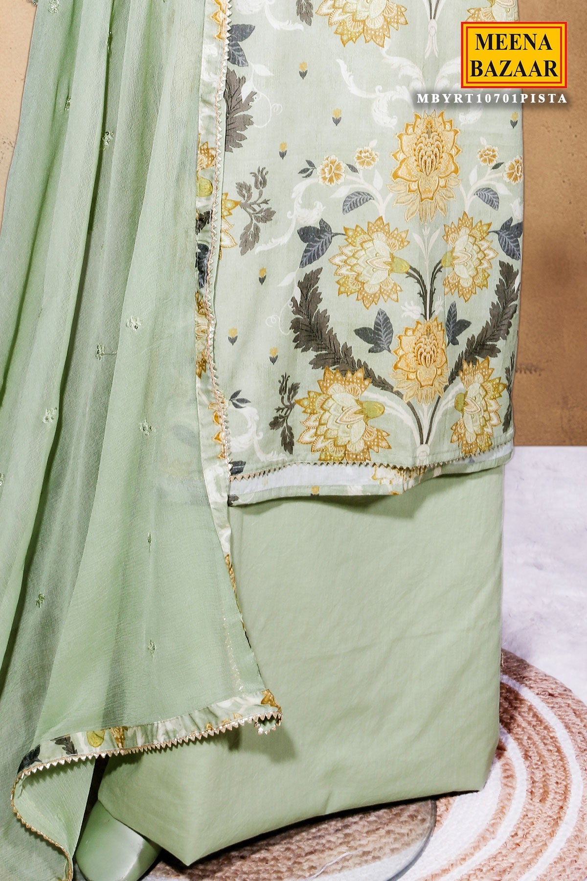 Pista Cotton Unstitched Suit with Elegant Embroidery