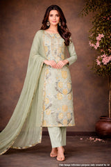 Pista Cotton Unstitched Suit with Elegant Embroidery