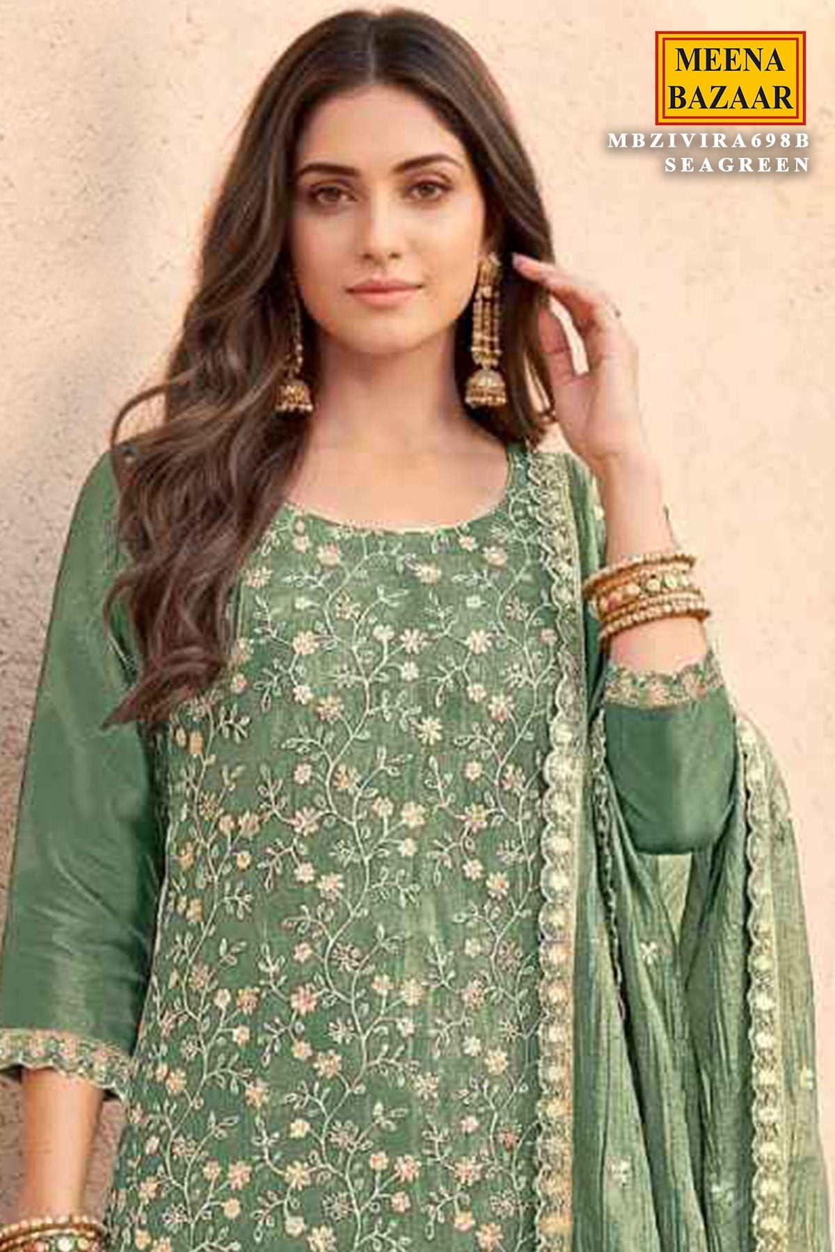 Sea Green Crush Tissue Embroidered Suit