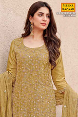 Mustard Crush Tissue Embroidered Suit