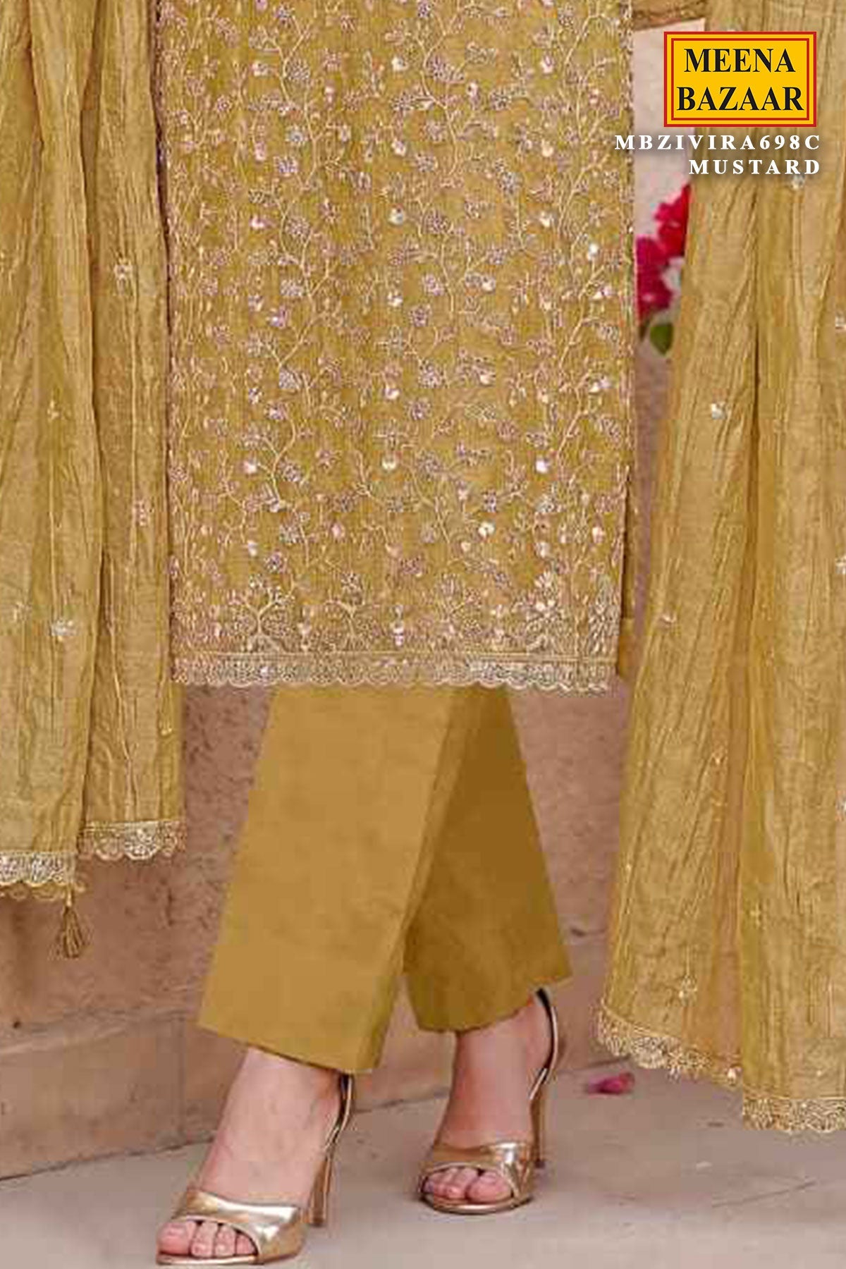 Mustard Crush Tissue Embroidered Suit
