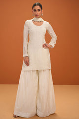 Cream Chinon Embroidered Ready Made Suit - Elegant Festive Wear