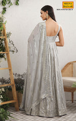 Grey Georgette Embroidered Ready Made Suit