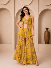Graceful Mustard Indo Western Palazzo Set