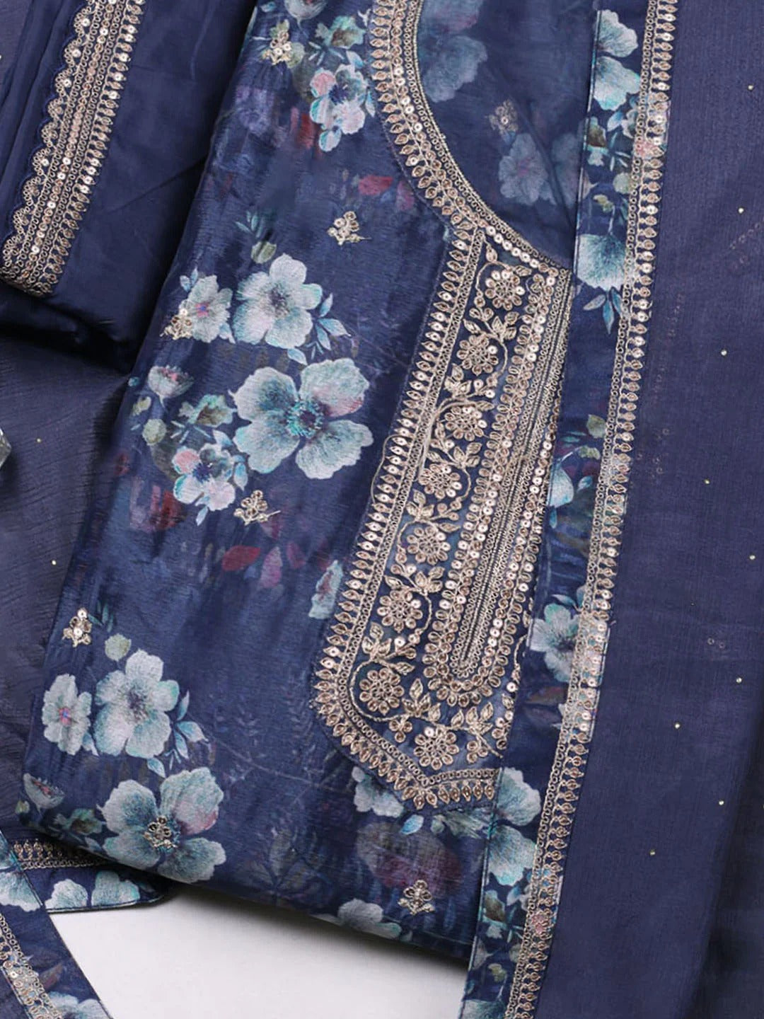 Grey Crepe Embroidered Unstitched Suit Set